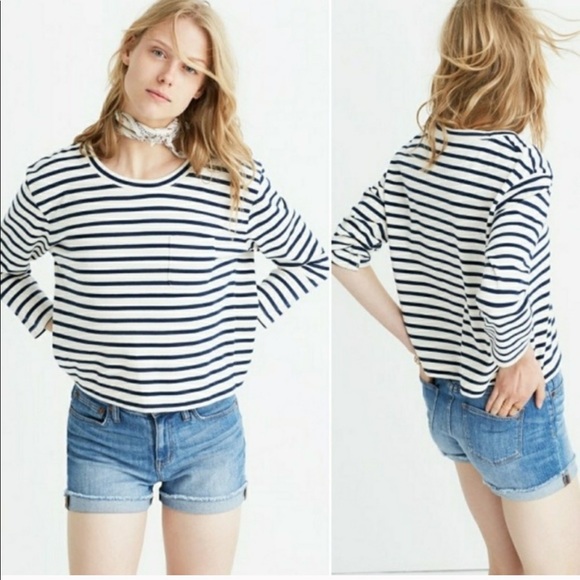 Madewell Tops - Madewell Long Sleeve Linden Stripe Crop Tee Sz XXS